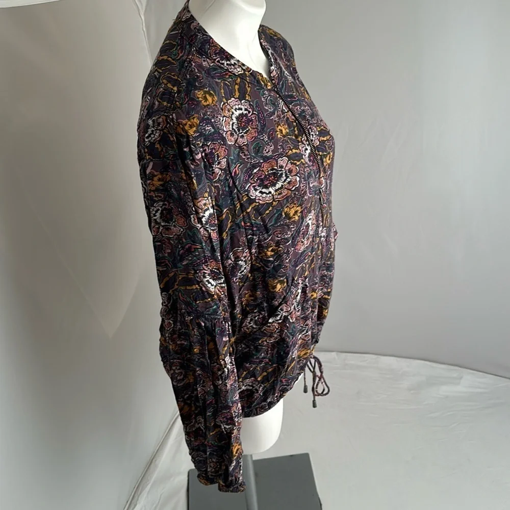 Free People multicolor blue violet floral soft print balloon sleeve jacket